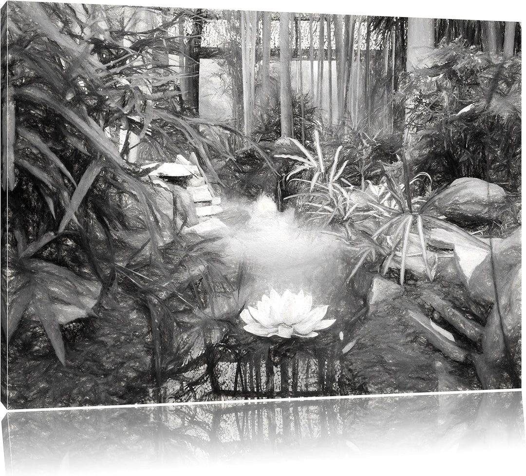 Pixxprint Zen Garten Japan Kunst / 100x70cm Leinwandbild bespannt auf Holzrahmen/Wandbild Kunstdruck