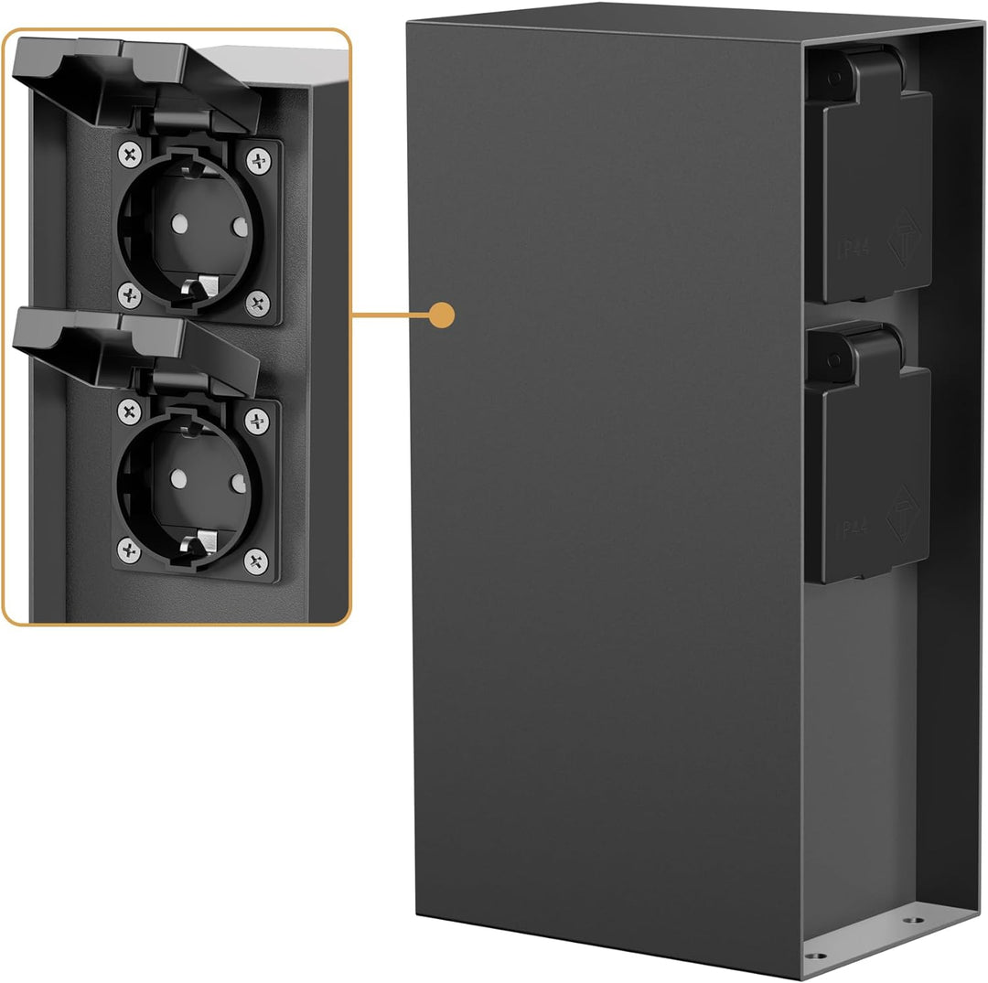 ledscom.de Garten Steckdosensäule POMI für aussen, IP44, 4-fach, anthrazit, eckig, 23 cm 1 Stück (1e