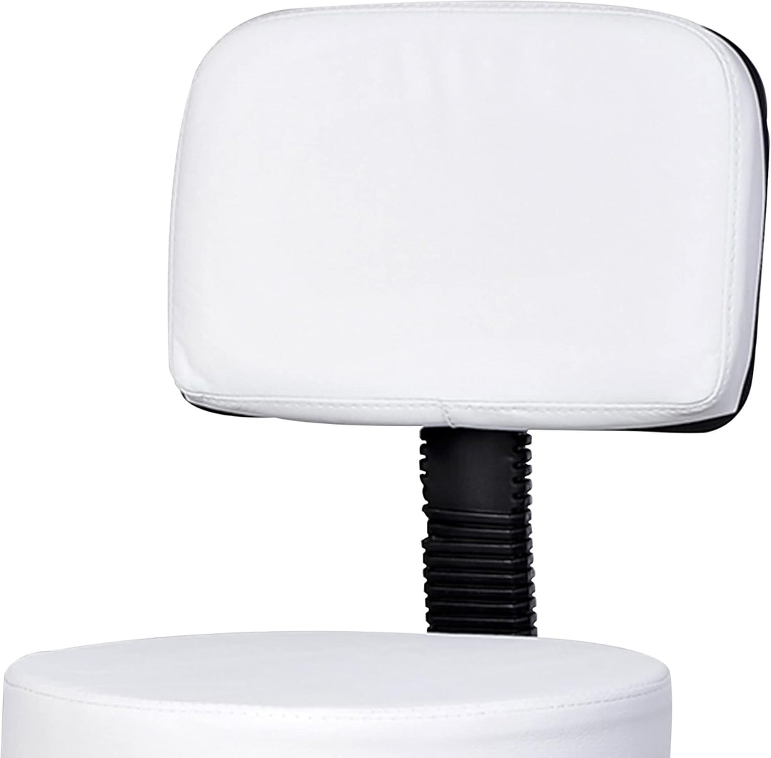 HOMCOM Arbeitshocker Rollhocker Drehhocker höhenverstellbar mit Lehne Büro Weiss Φ35 x H72-84 cm, We