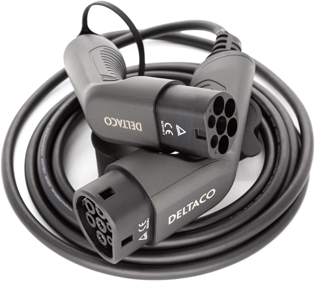 DELTACO Typ 2 EV-Ladekabel für E-Autos und Hybrid Fahrzeuge, Elektroauto Charger Mennekes Kabel, Kom