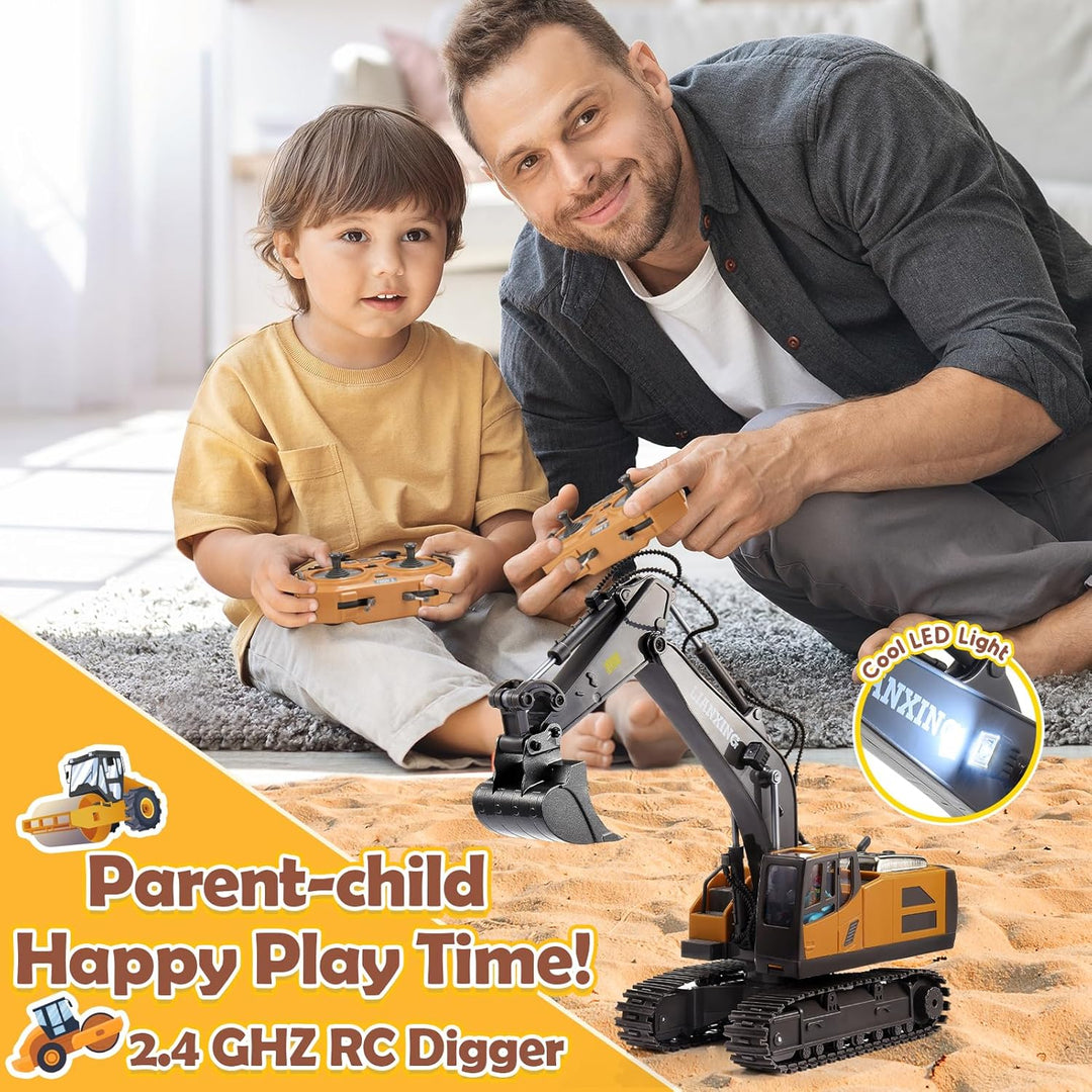 HappyGoLucky 1:20 Ferngesteuerter Bagger Spielzeug Ab 3 4 5 6 7 8 Jahre Jungen, 680° Drehung Rc Bagg