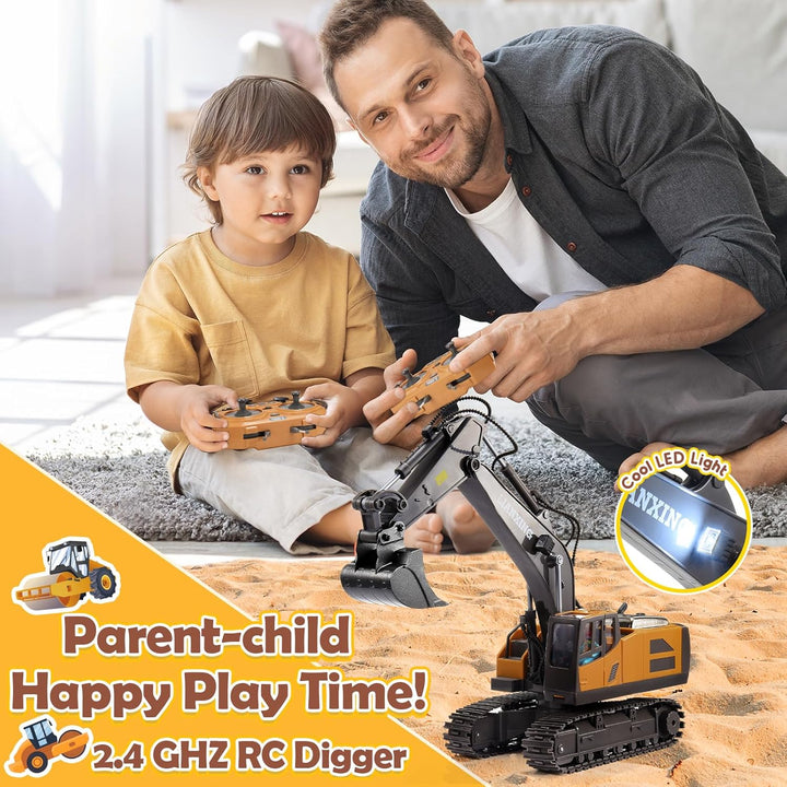 HappyGoLucky 1:20 Ferngesteuerter Bagger Spielzeug Ab 3 4 5 6 7 8 Jahre Jungen, 680° Drehung Rc Bagg