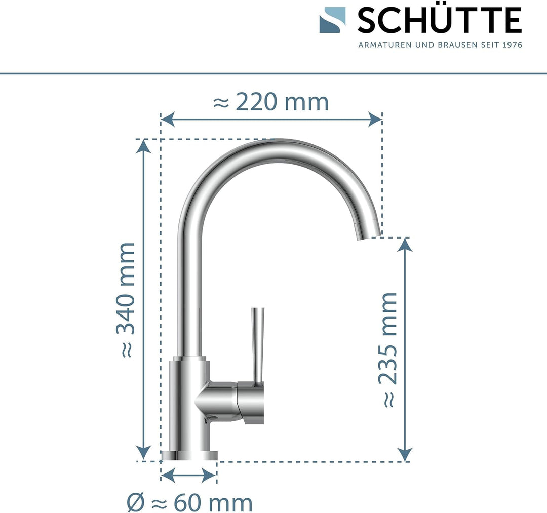 SCHÜTTE 79119 CORNWALL Küchenarmatur Niederdruck, Spültischarmatur mit hohem Auslauf, Einhebelmische