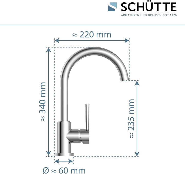 SCHÜTTE 79119 CORNWALL Küchenarmatur Niederdruck, Spültischarmatur mit hohem Auslauf, Einhebelmische