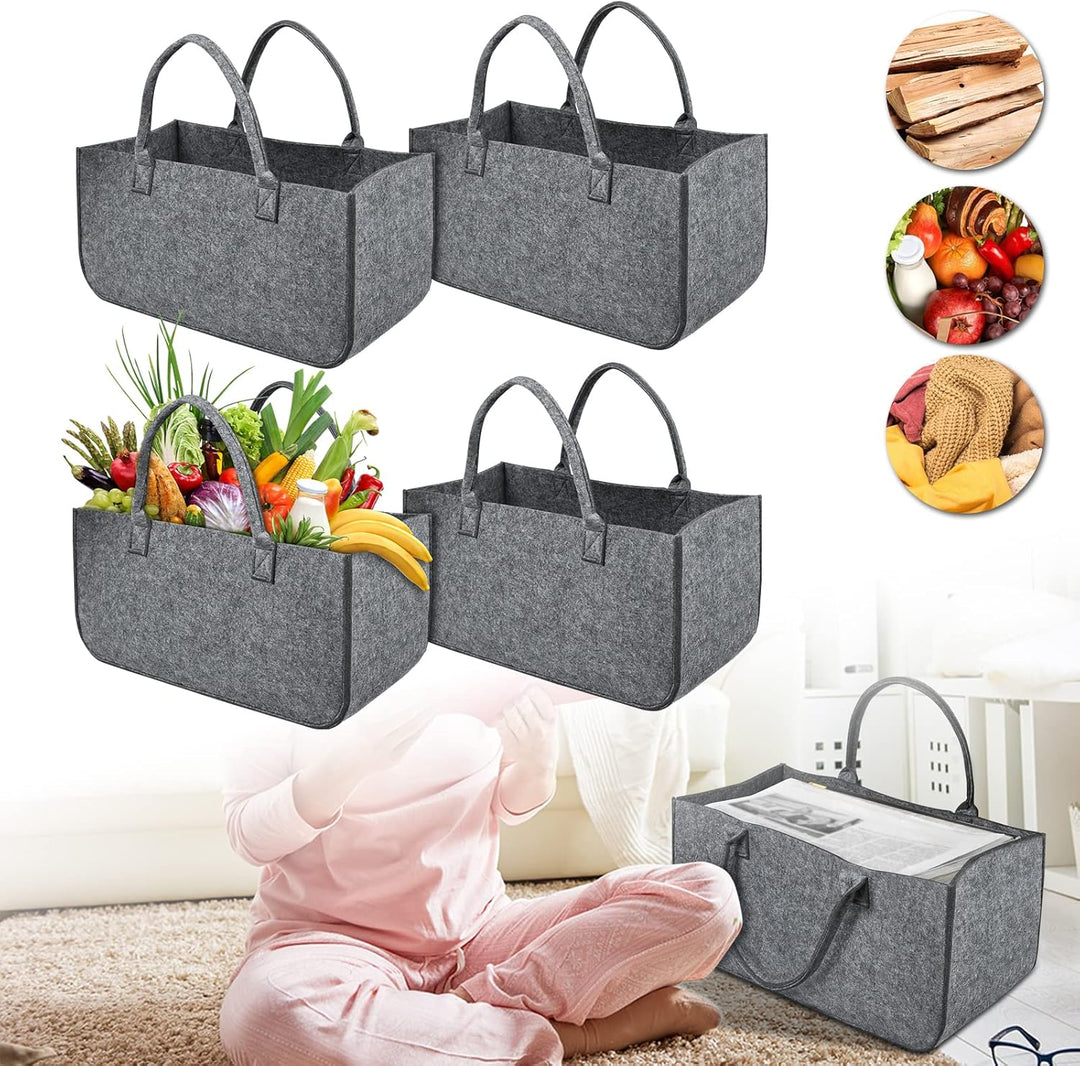 NAIZY Filztaschen 4 Stück Kaminholztasche Filz, Faltbar Gross Kaminholzkorb Filztasche Shopper für H