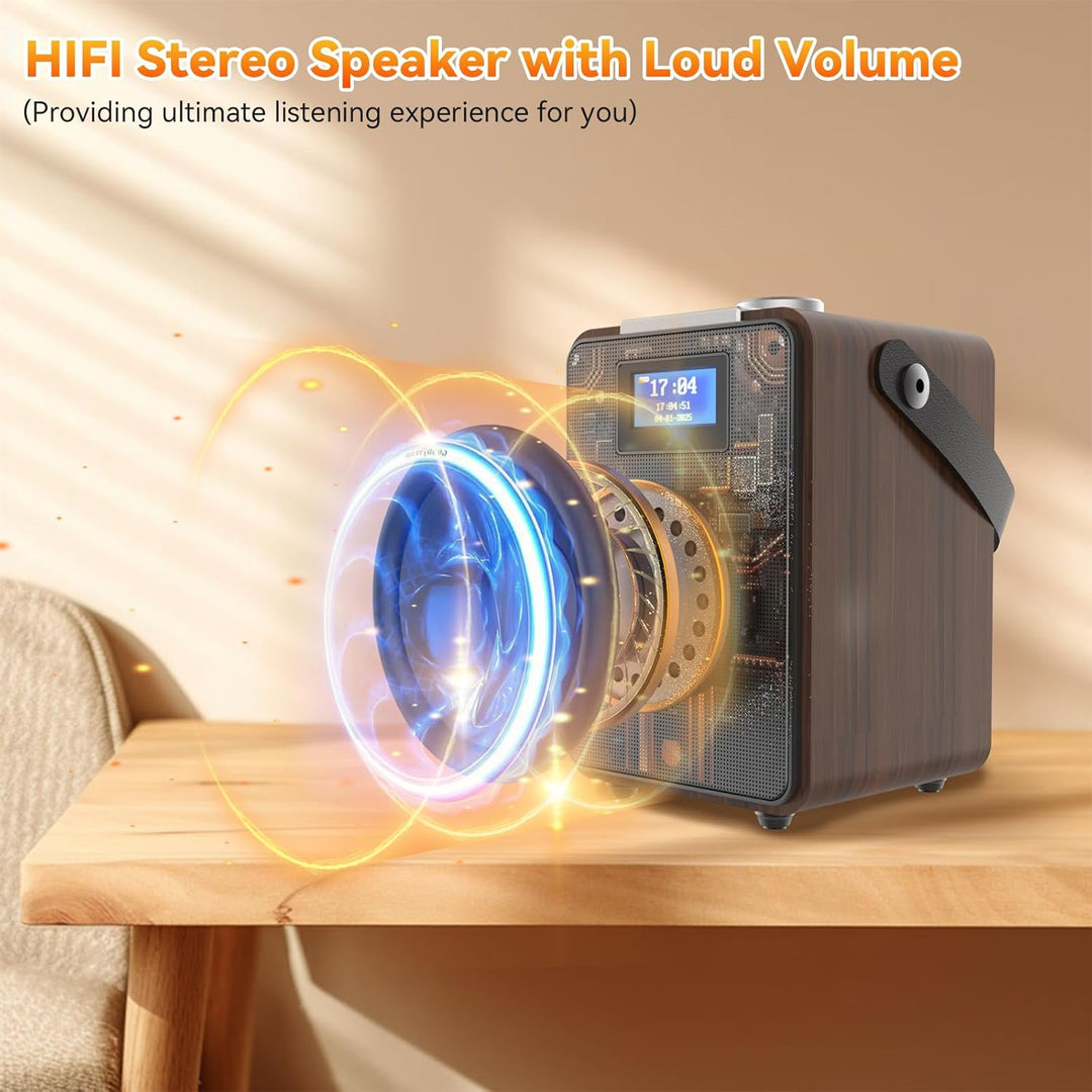 MONODEAL DAB Radio mit Bluetooth, Zwei Wecker, Wiederaufladbar DAB Plus/Dab+ Radio Klein, Küchenradi