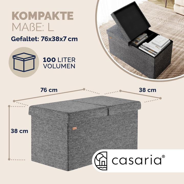 Casaria® Sitzbank mit Stauraum 80x40x40cm Dunkelgrau Deckel Klappbar Gepolstert Faltbar 100L Stoff S