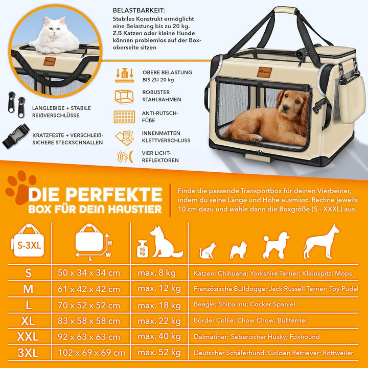 TRESKOยฎ Hundebox faltbar inkl. Leckmatte, Spatel & Reflektoren XXXL 102x69x69cm | Transportbox fรผr H