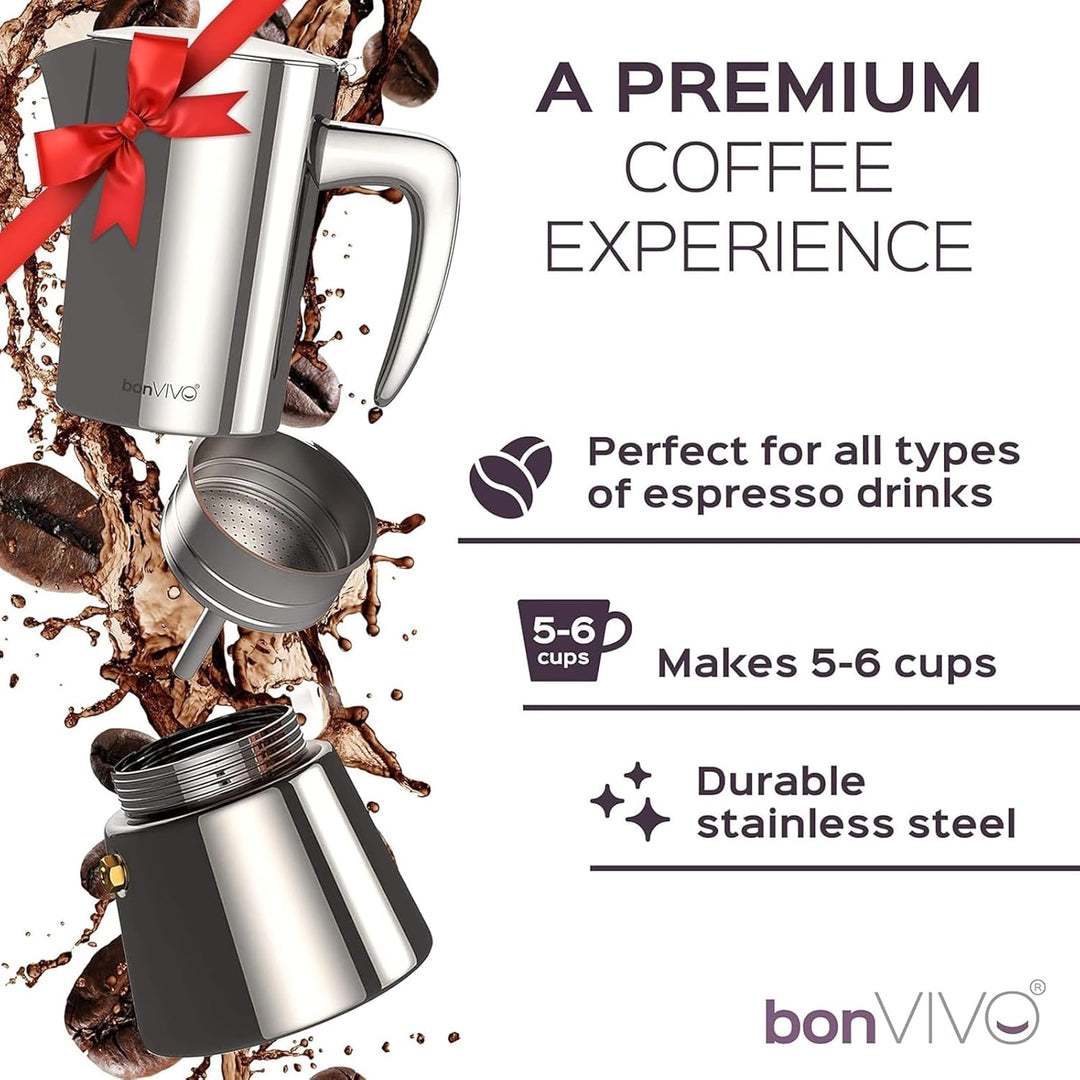 bonVIVO Espressokocher Induktion geeignet - Edelstahl Kaffeekocher in Kupfer-Optik m. Wasserkessel u