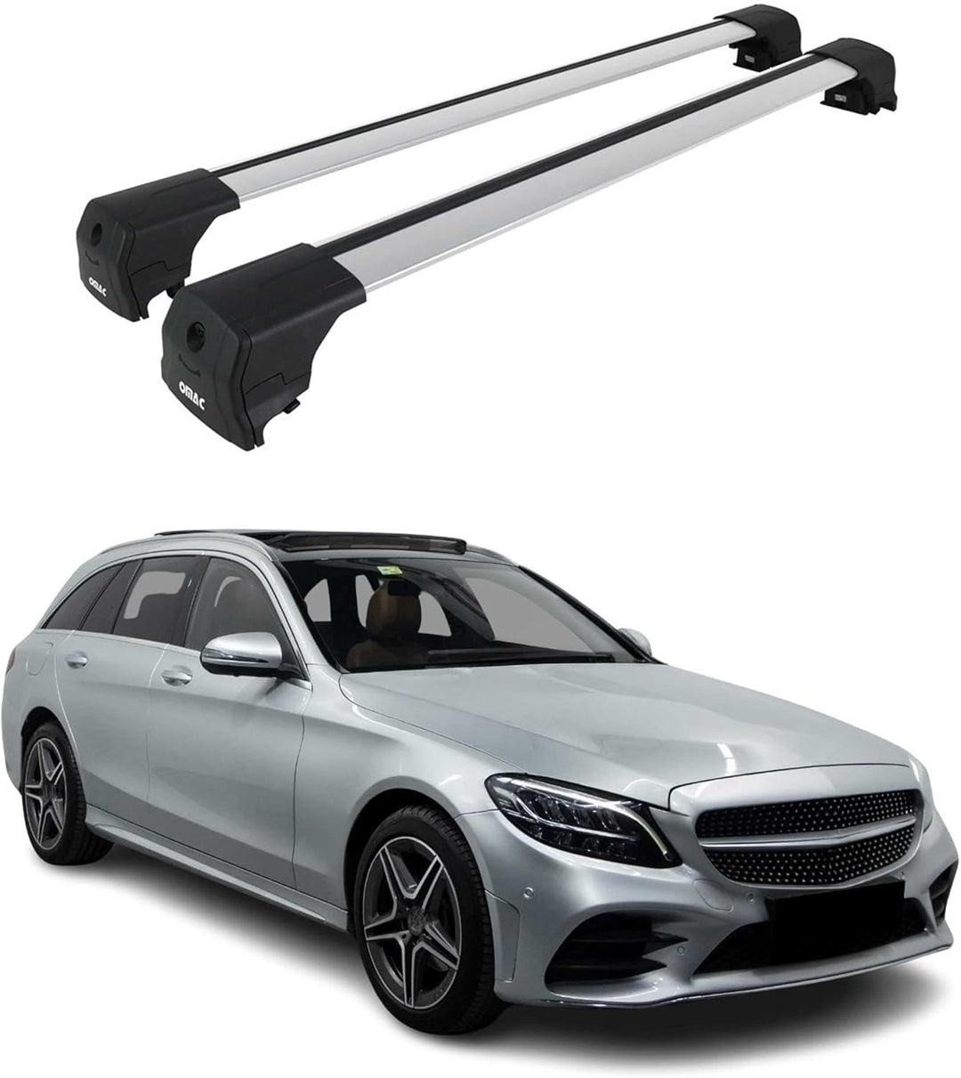 Dachträger kompatibel mit Mercedes C-Klasse S205 T-Model 2014-2021 Alu Silber 2X TÜV, Silber