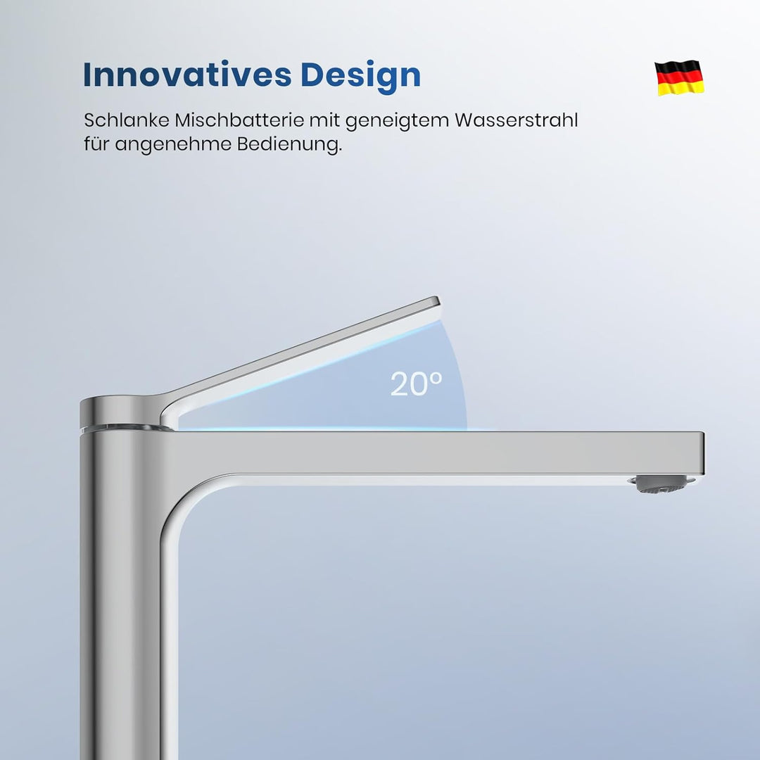 EMKE Wasserhahn Bad Chrom, 335 x 233 x 46 mm, Messing, Keramikkartusche, Badarmatur, Mischbatterie W