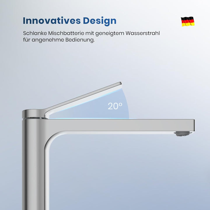 EMKE Wasserhahn Bad Chrom, 335 x 233 x 46 mm, Messing, Keramikkartusche, Badarmatur, Mischbatterie W