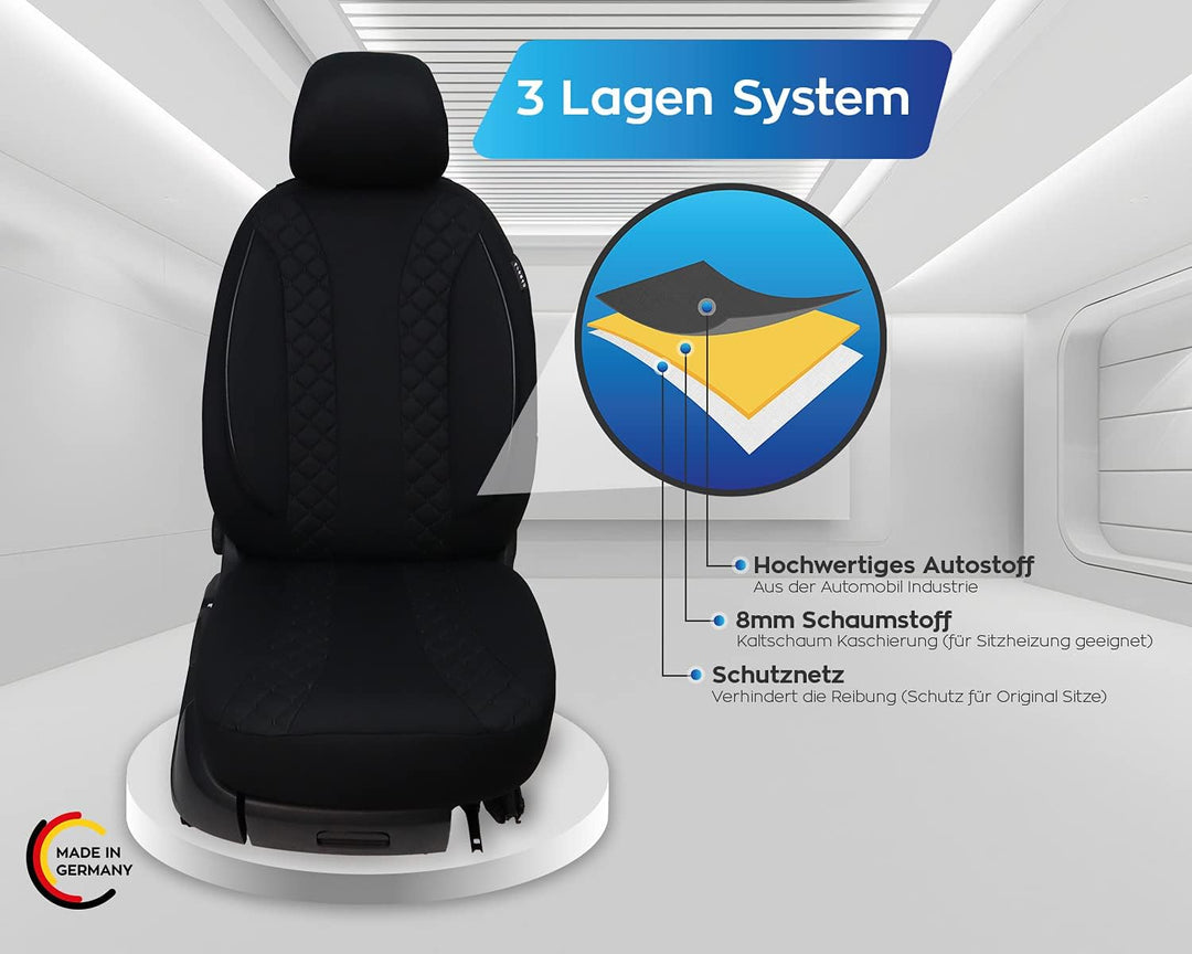 BREMER SITZBEZÜGE Mass Auto Schonbezüge kompatibel mit VW Caddy 5 Fahrer & Beifahrer Set ab 2021 / A