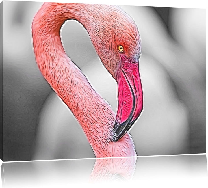 prächtiger Flamingo schwarz/weiss Deluxe Format: 100x70 cm auf Leinwand, XXL riesige Bilder fertig g