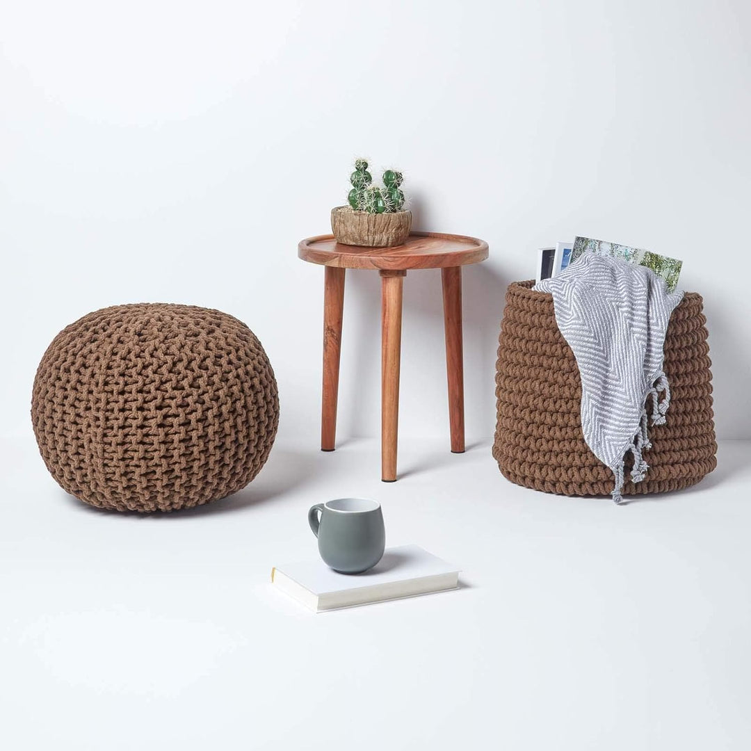 Homescapes Pouf Strickpouf rundes Bodenkissen, Sitzpouf 35 x 40 cm, gepolsterter Sitzhocker, Sitzpuf