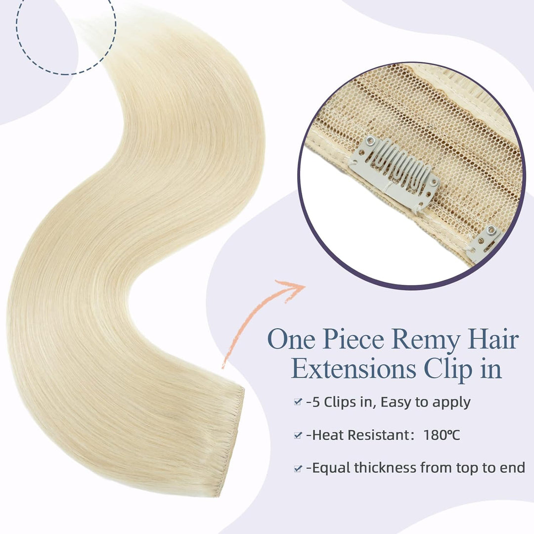 Silk-co Haarteile Echthaar Clip in Extensions Echthaar 1Pc 5Clips Haarverlängerung Weich Natürlich H