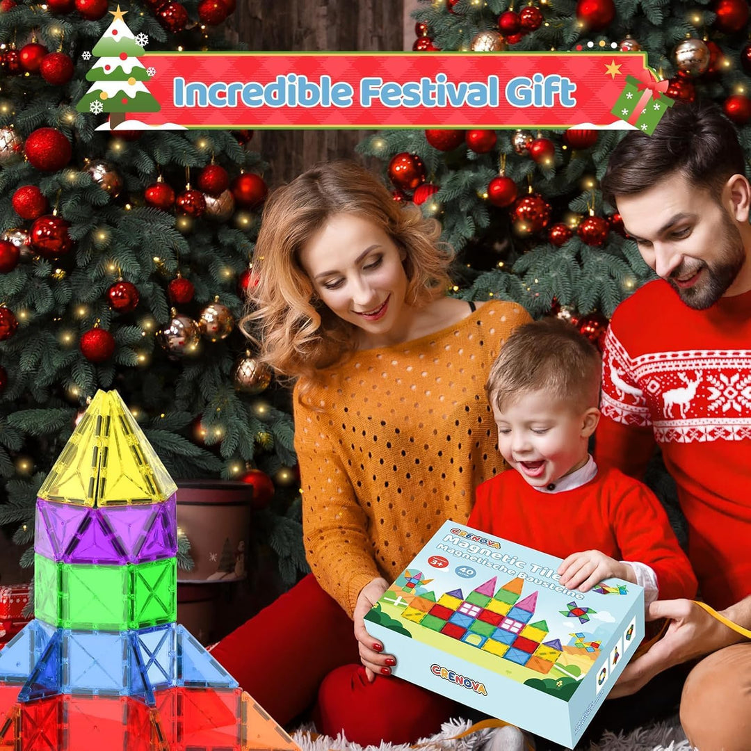 Crenova Magnetische Bausteine STEM Magnet Spielzeug Kinder 3D Farbenfrohe Starterset Magnetbausteine