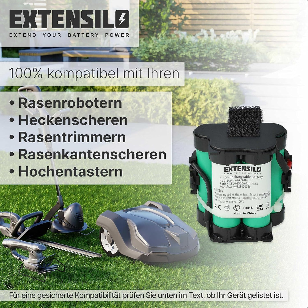 EXTENSILO Akku kompatibel mit Gardena R38Li, R40Li, R45Li, R50Li, R70Li, R75Li, R80Li, 124562 Rasenr