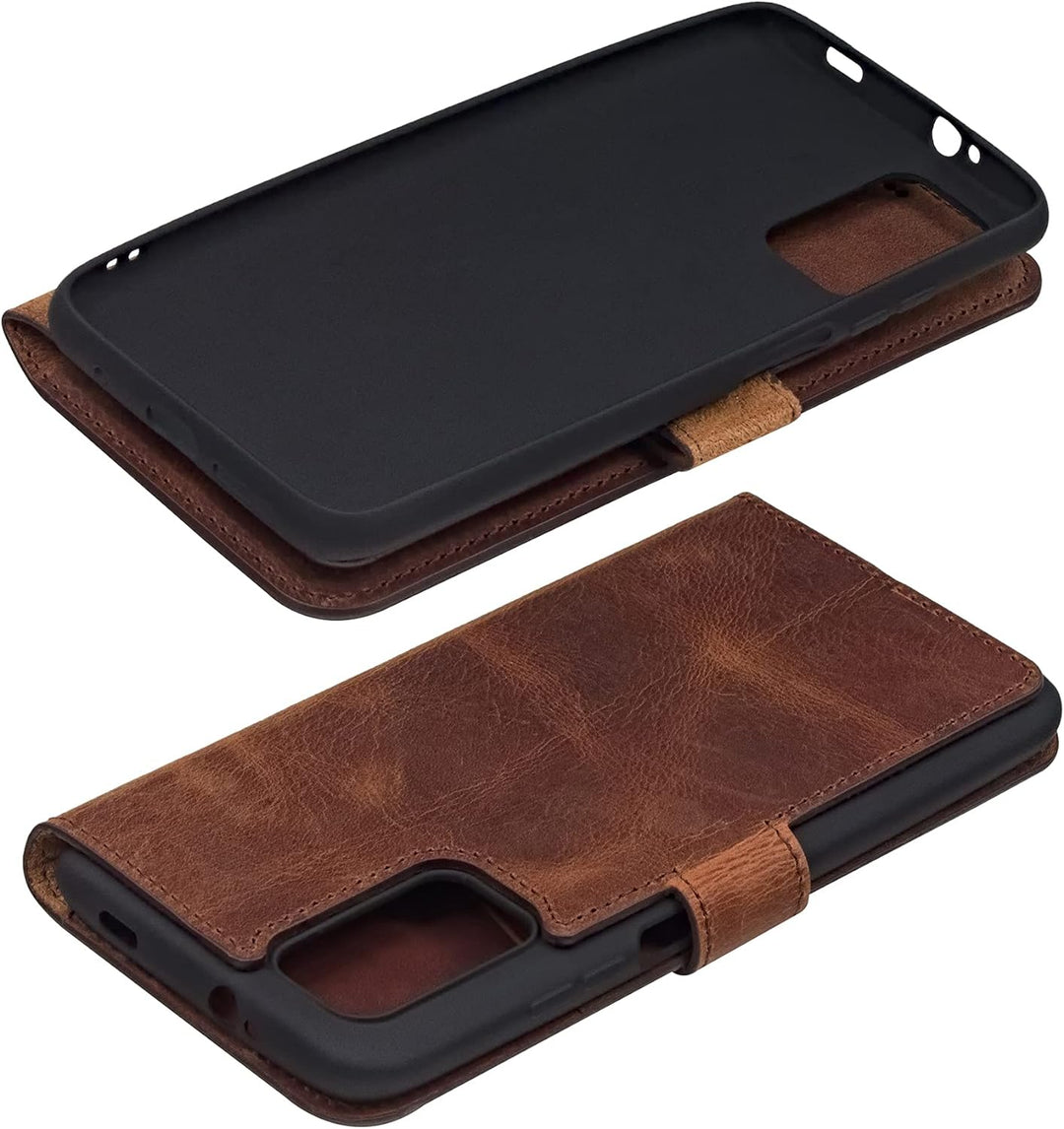Suncase Book-Style Hülle kompatibel mit Xiaomi Poco M3 Leder Tasche (Slim-Fit) Lederhülle Handytasch