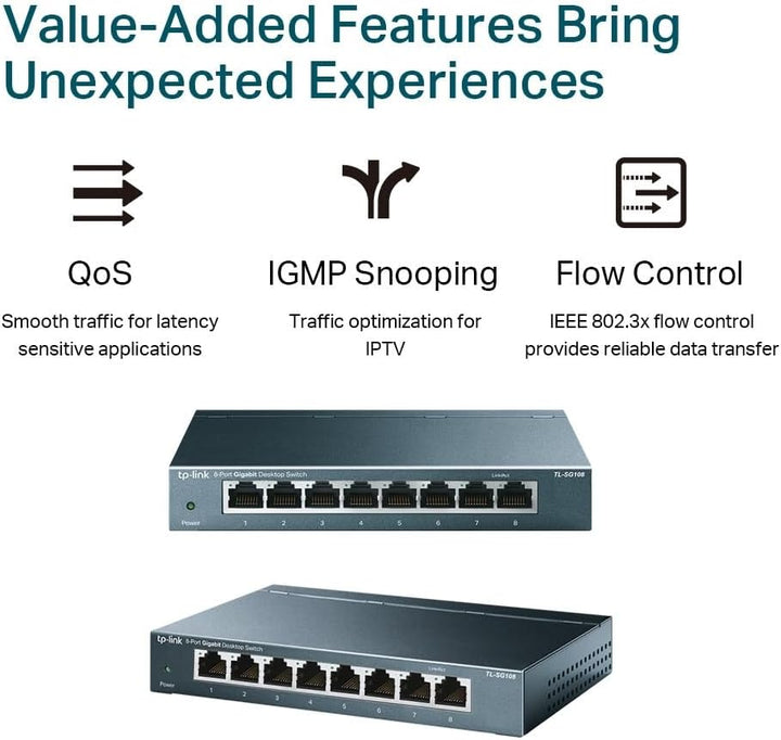 TP-Link TL-SG108 8-Port Gigabit Netzwerk Switch (Plug-and-Play, 8* RJ-45 LAN Ports, Metallgehäuse, I