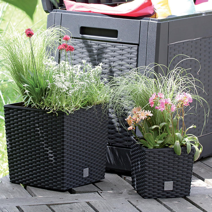 Prosperplast quadratisch Blumentopf in Rattan-Optik Rato Serie anthrazit Volumen 64 L, schwarz, 39 x