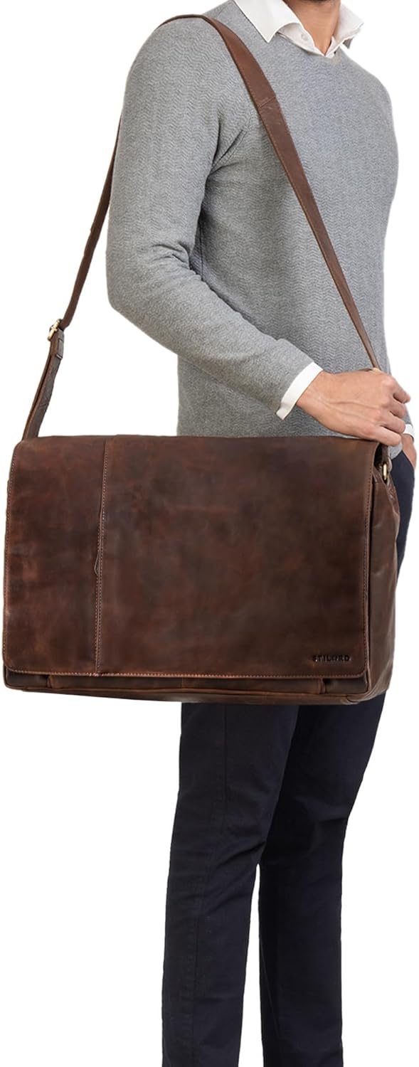 STILORD 'Maximus' XXL Ledertasche riesige Umhängetasche Unitasche 17 18 19 21 Zoll Laptop Aktentasch