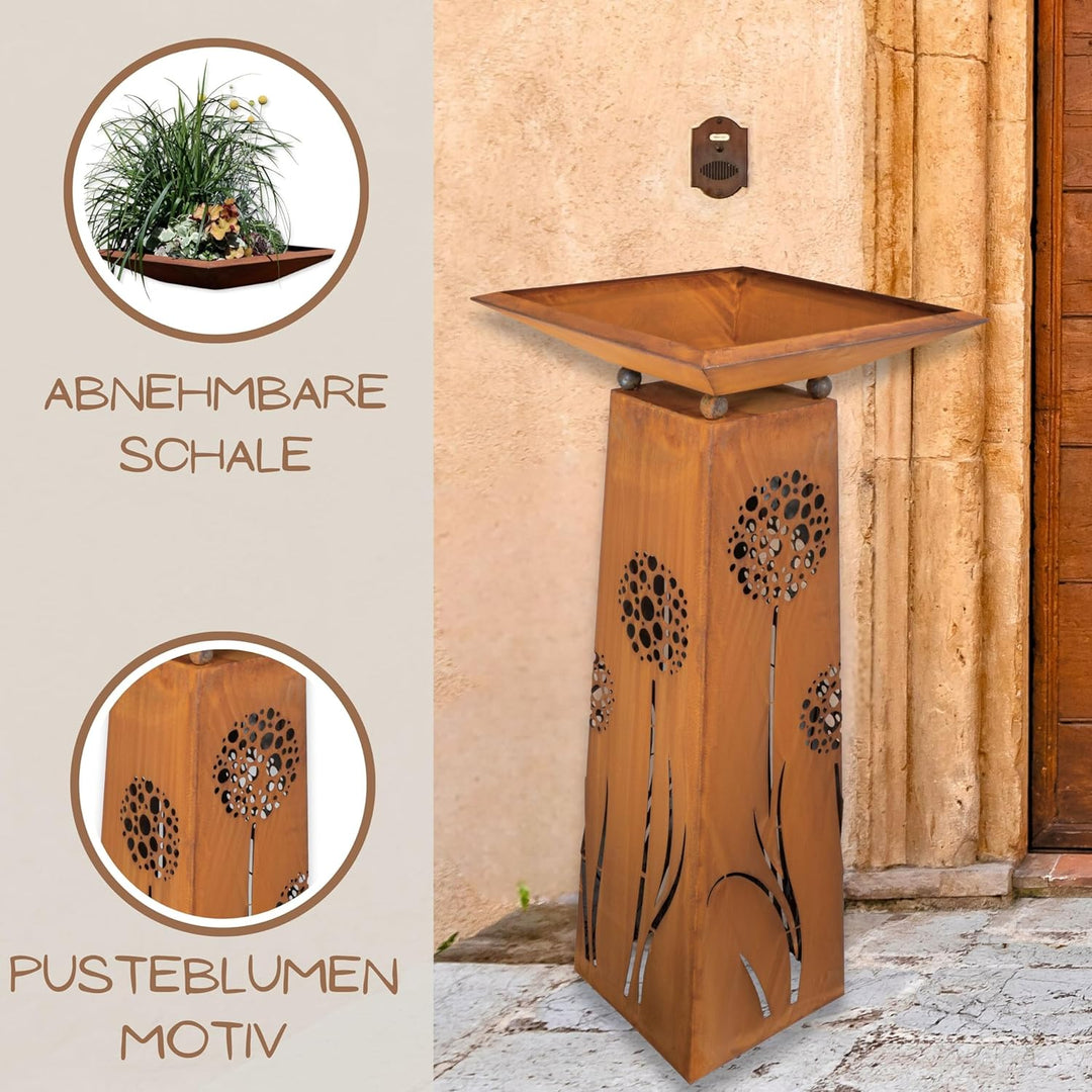 Rostikal Pusteblumen Gartendeko Rost Säule 1,15 m mit Blumenschale 50 x 50 cm Mit Schale 50 X 50 Cm