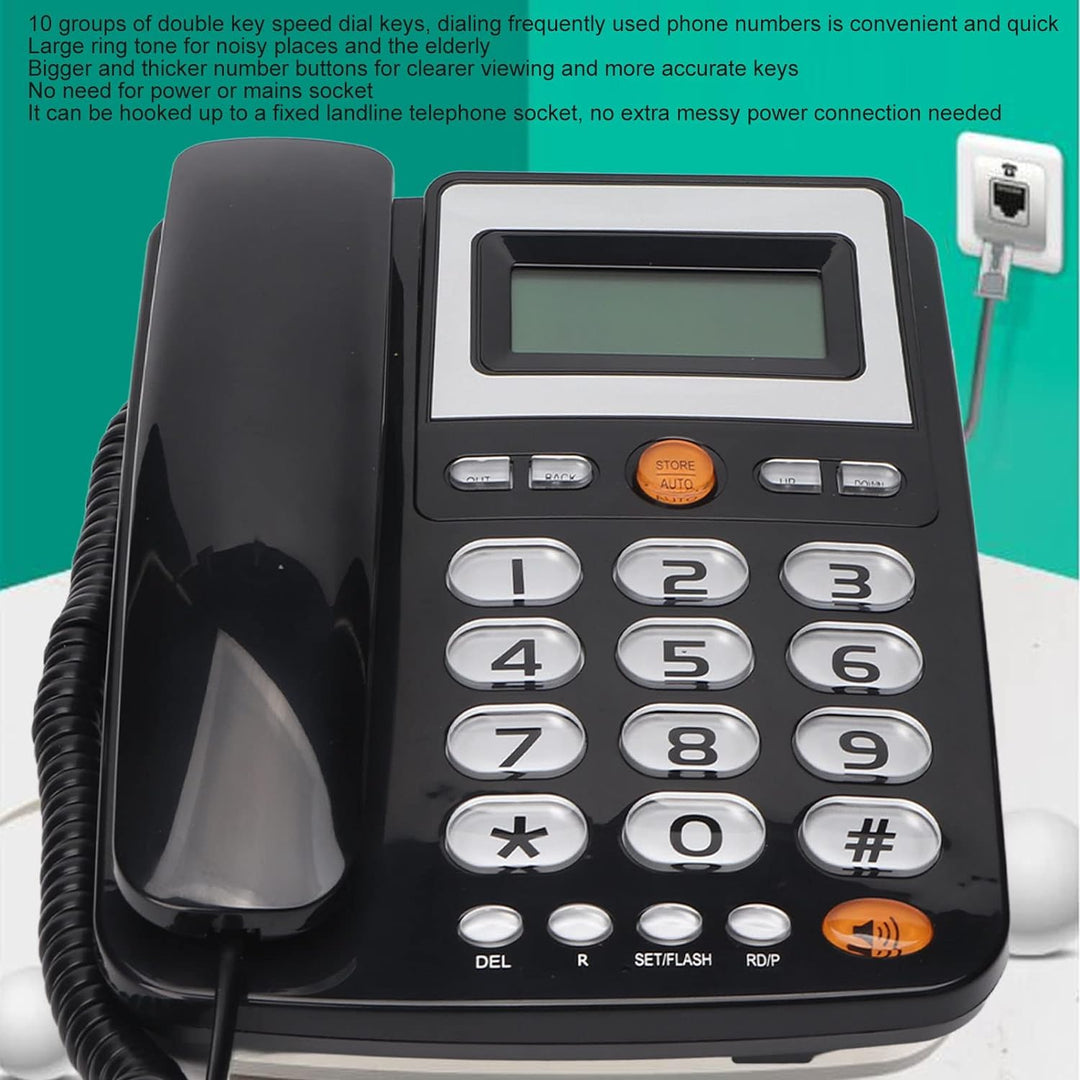 Schwarzes Festnetztelefon zu Hause, Schnurgebundenes Telefon mit Grossen Tasten für Senioren, HD-LCD