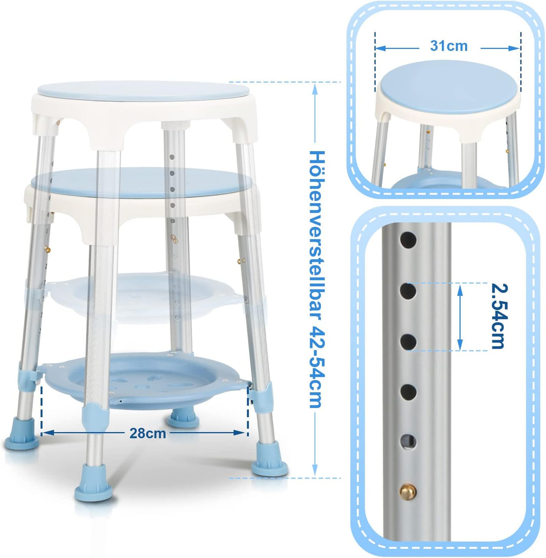 Ansobea Duschhocker für senioren 360°Drehbar Badhocker mit stauraum höhenverstellbar 42-54 cm Duschs