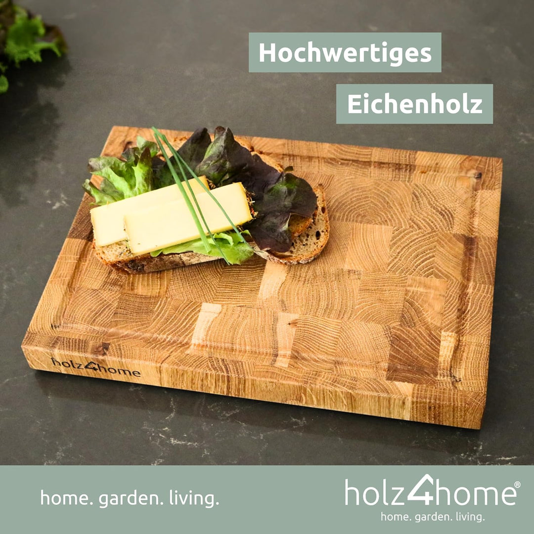 holz4home® Schneidebrett S aus Eichenholz I Stirnholz Würfelmuster Echtholz Brett I Hackbrett Steakb