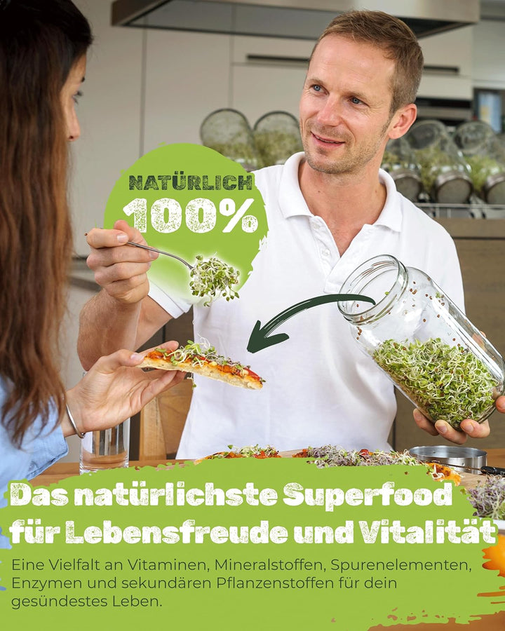 biosprosser Sprossenglas Set mit Starterpaket - Fitness-Mix 250g & Power-Mix 250g - Keimglas für Spr