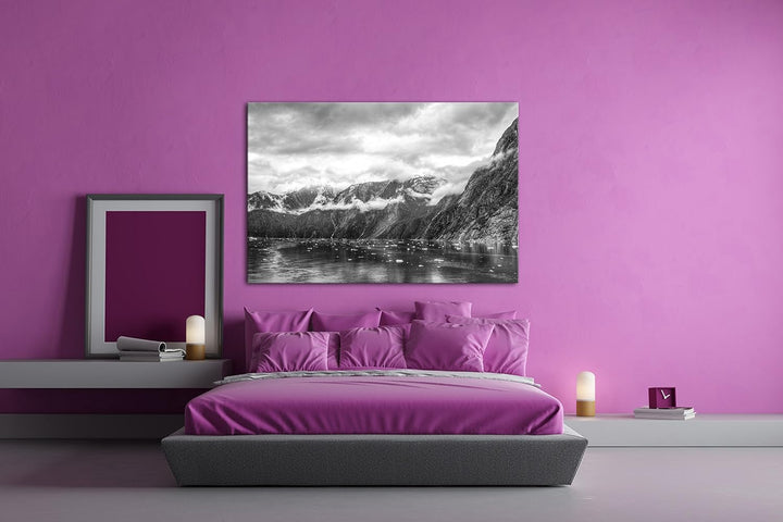 deyoli Tracy Arm Fjord bewölkt in Alaska Effekt: Schwarz/Weiss im Format: 100x70 als Leinwandbild, M