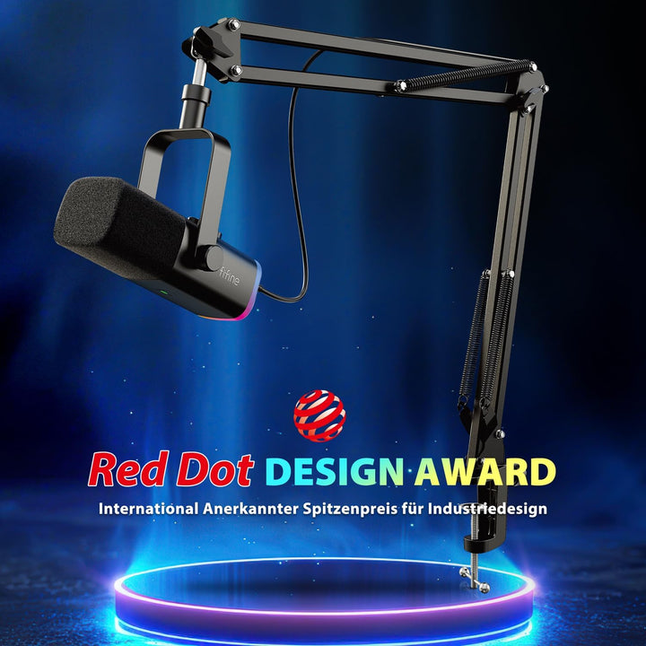 FIFINE XLR Streaming Mikrofon mit Arm für Podcast Studio, USB Dynamisch Microphone Gaming PC mit Stu