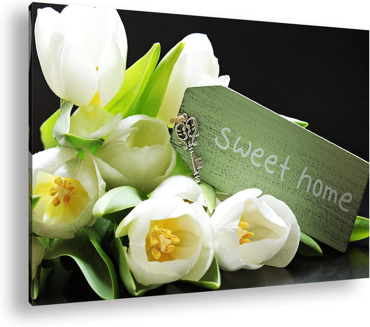 deyoli Tulpen Sweet Home Format: 100x70 als Leinwand, Motiv fertig gerahmt auf Echtholzrahmen, Hochw