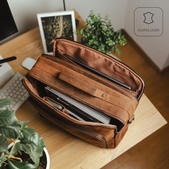 Baur XXL Tasche Echtes Leder | Laptoptasche bis 16 Zoll | Handgefertigte Businesstasche | Aktentasch