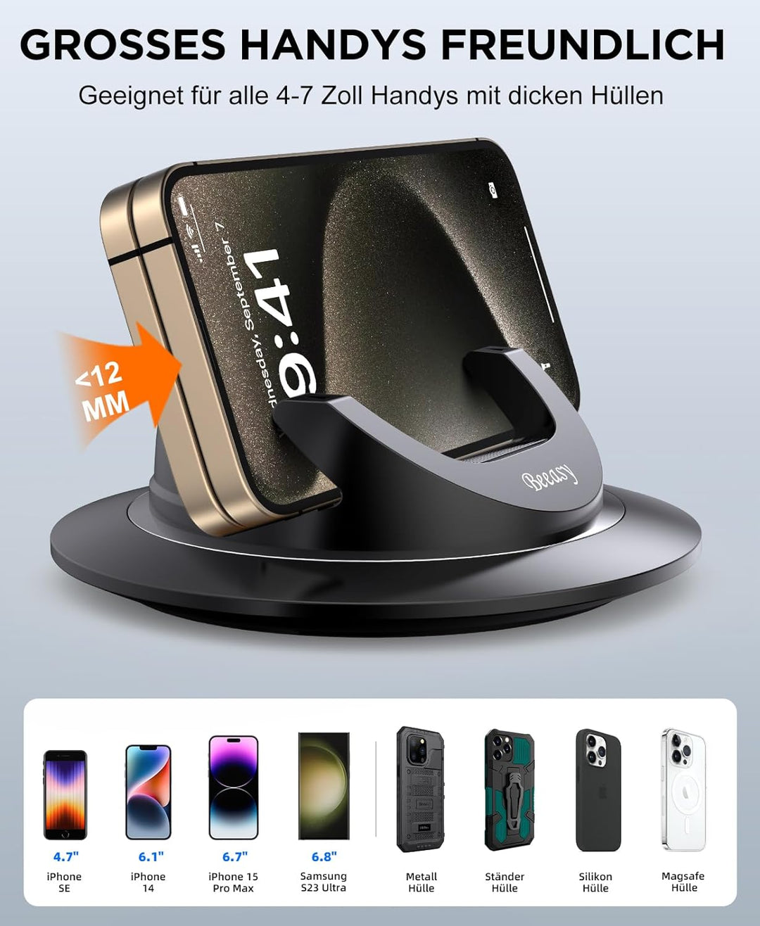 Beeasy Handyhalterung Auto, Handy Halterung Auto Armaturenbrett Kfz Handyhalter 360° Drehbar Autohal
