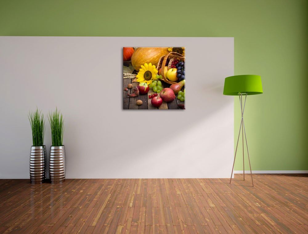 Herbstlicher Obstkorb, Format: 70x70 auf Leinwand, XXL riesige Bilder fertig gerahmt mit Keilrahmen,