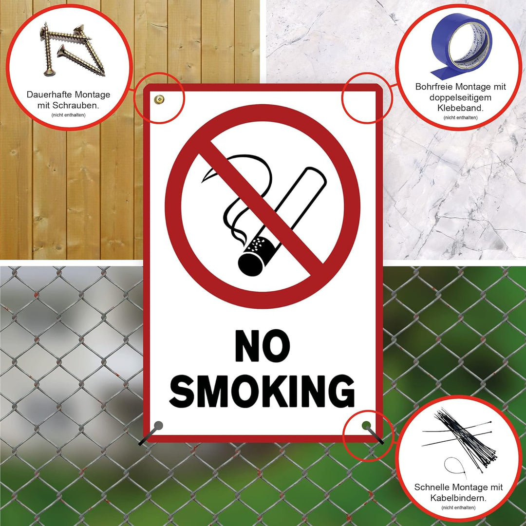 5 Stück No smoking/rauchen verboten Schild 20 x 30 cm aus stabiler PVC Hartschaumplatte 3mm mit UV-S
