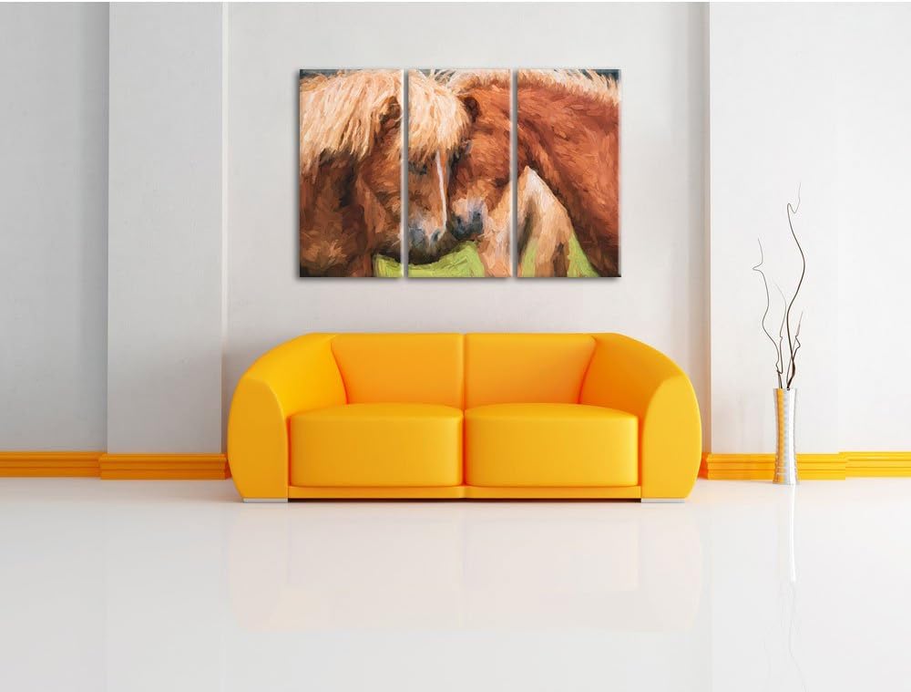 Pixxprint Zwei schmusende Pferde Kunst als Leinwandbild/Grösse: 3 Teilig (120x80) / Wandbild/Kunstdr