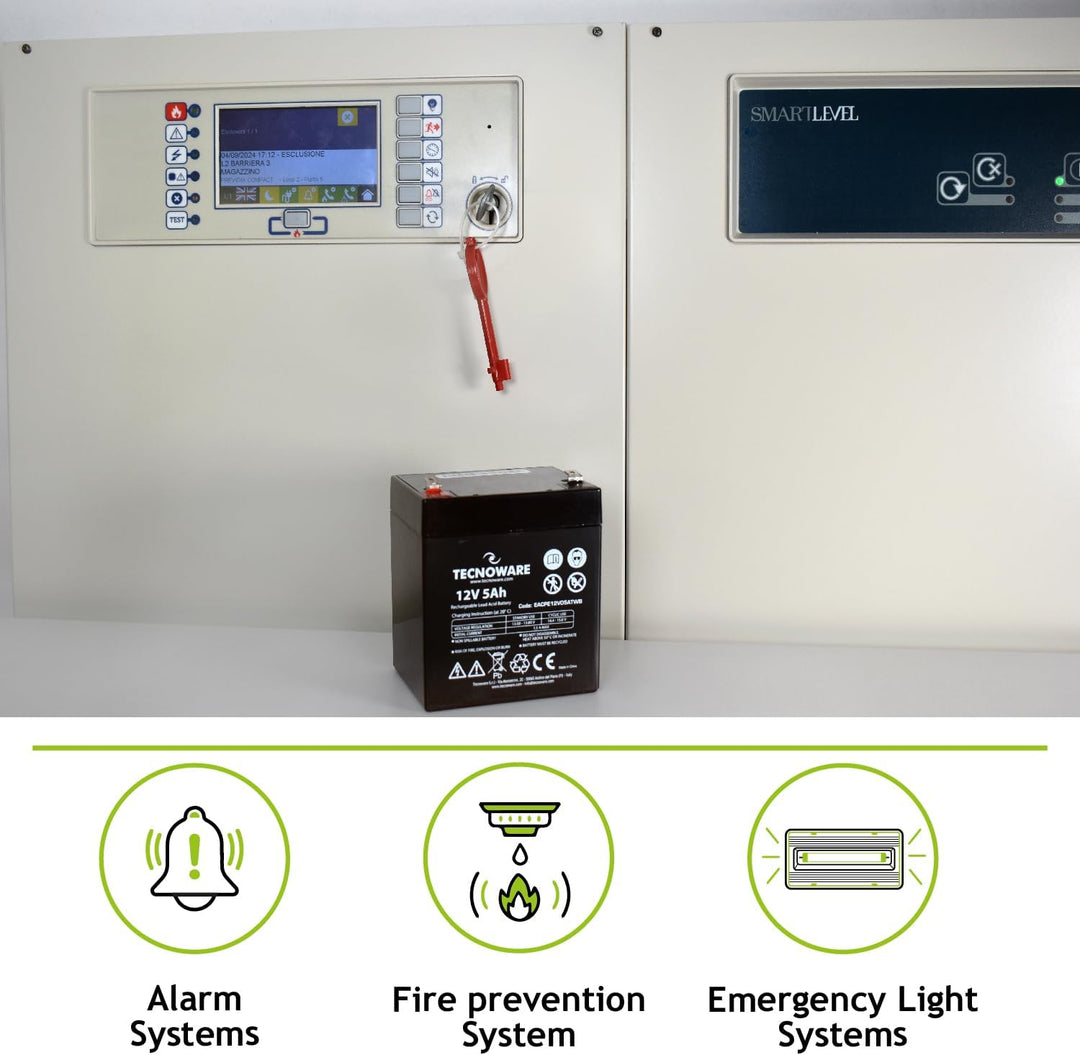 Tecnoware Power Systems - Ersatzbatterie für USV, Videoüberwachung und Alarmsysteme, 12V 5Ah Kapazit