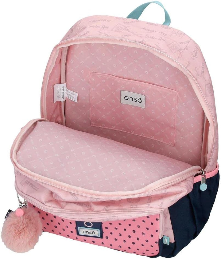 Enso Bonjour Schulrucksack mit zwei Fächern, anpassbar an Trolley, Rosa, 32 x 44 x 17 cm, Polyester,