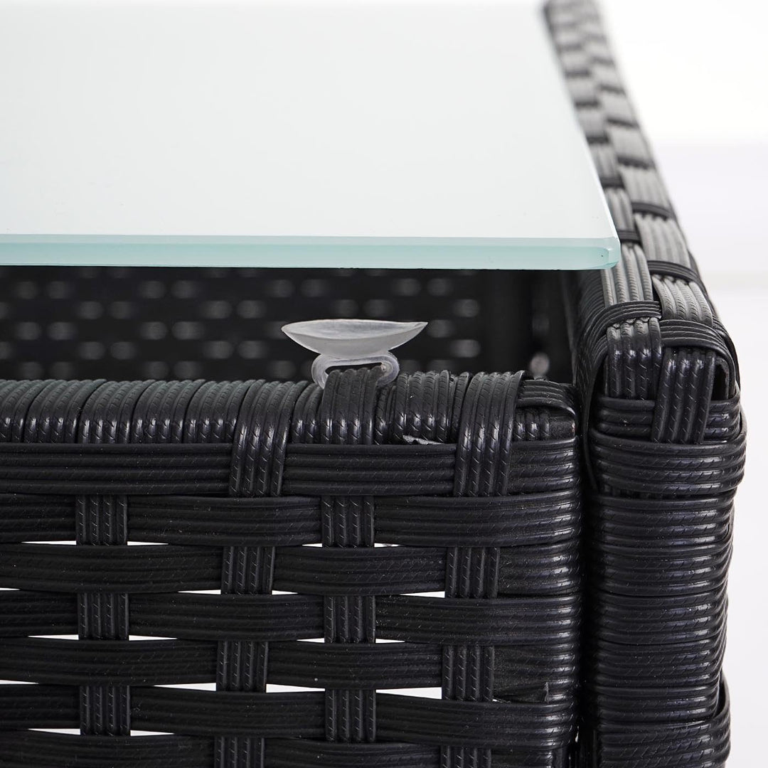 Mendler Poly-Rattan Gartentisch Halden-AM, Beistelltisch Tisch mit Glasplatte - anthrazit, Anthrazit