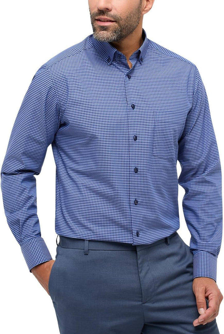 ETERNA Herren Popeline Hemd MODERN FIT 38 Kragen / 67 Ärmel Navy, 38 Kragen / 67 Ärmel Navy