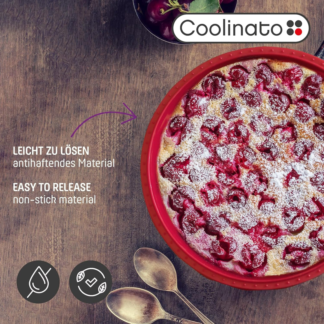 Coolinato 3er Set Silikon Backformen rund 16 cm 20 cm und 26 cm, Rot, Silikonformen zum Backen von K