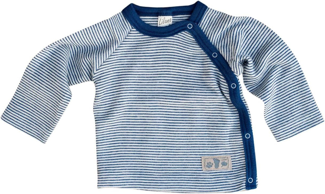 Lilano, Baby Shirt mit Knopfleiste, Merinowolle (kbT), Seide, 210 g/m² 50 Marine/Natur, 50 Marine/Na