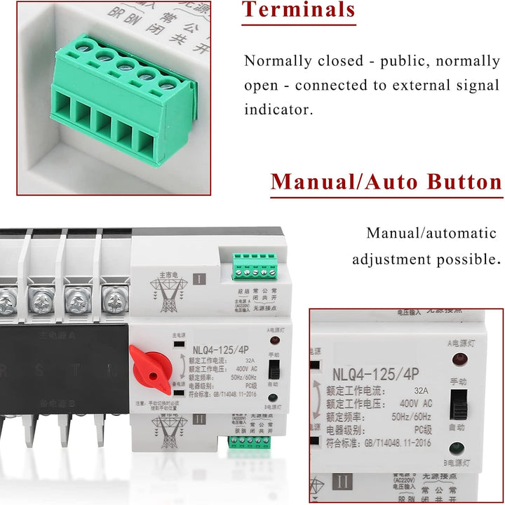 Automatischer Transferschalter, 400 V 4P 3-Phasen 4-Leiter Unterbrechungsfreier Stromsteuerungs-Leis