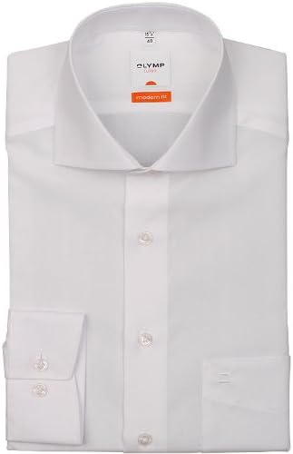 OLYMP Luxor modern fit Hemd Haifisch Kragen Langarm Popeline weiss 45 Weiss, 45 Weiss