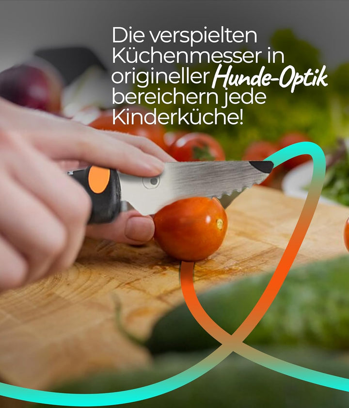 KUHN RIKON kinderkitchen Kindermesser Set Hund, schwarz/orange, Edelstahl, Schwarz & Orange Schwarz