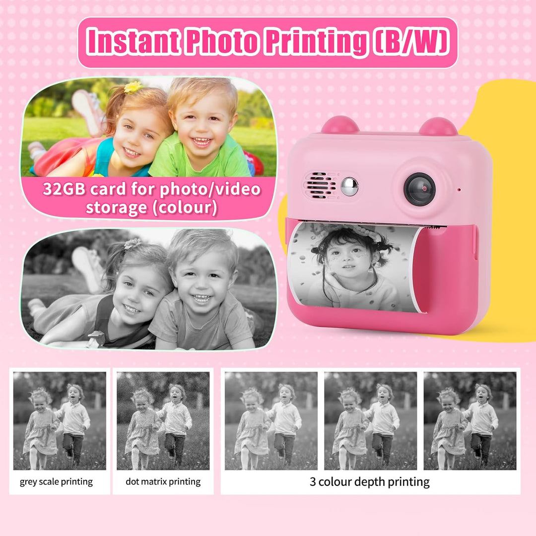 Gugxiom Instant Camera Children, Digitalkamera Kinder with 32GB Card & Printing Paper, Thermopapier