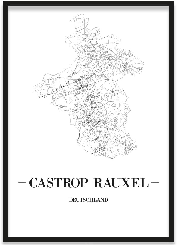 JUNIWORDS Stadtposter, Castrop-Rauxel, Wähle eine Grösse, 30 x 40 cm, Poster mit Rahmen, Schrift A,